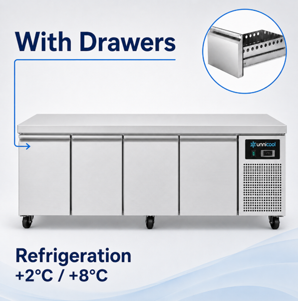 Refrigerated Comptoir | Low Modèle | 4 Drawers (1/1 GN) | 2040x700x600(h)mm - Unninox