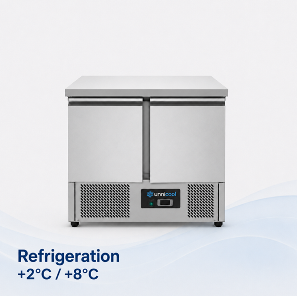 Refrigerated Workbench | 2 portes (1/1 GN) | +2°C / +8°C | 90x70x85(h) cm - Unninox