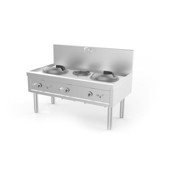Wok Stove | gaz | 2 Wok Burners + 1 Soup Burner | 64.2kW | 1530x850x1100mm - Unninox