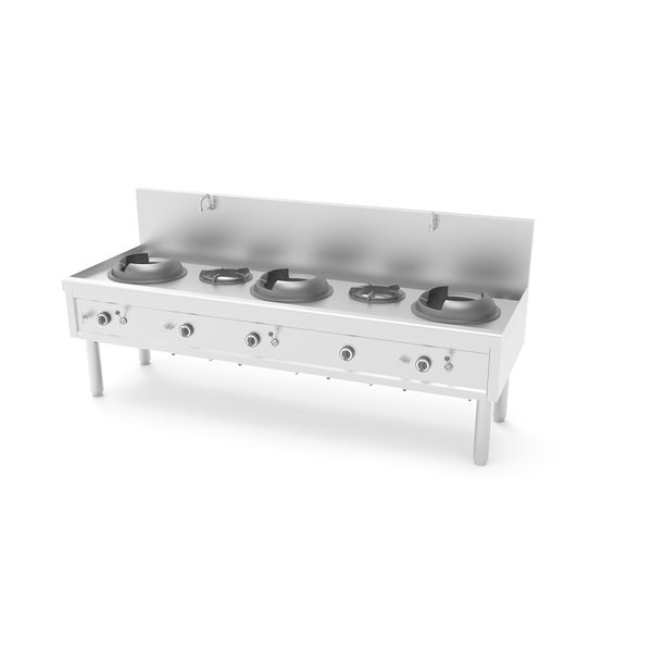 Wok Stove | gaz | 3 Wok Burners & 2 Soup Burners | 100.9kW | 2450x850x1100mm - Unninox