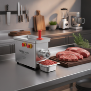 Hachoir à viande professionnel SGS Gastro en inox, tête amovible, 100 kg/h, 550 W pour usage industriel.