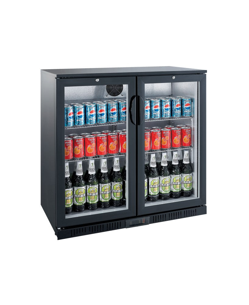 Arrière de bar réfrigéré Cuistance, modèle FROID, dimensions L900 × P520 × H850 mm, avec portes en verre transparent.