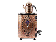 Samovar en inox professionnel SGS Gastro de 10 L avec système automatique, incluant une théière en cuivre pour théière.