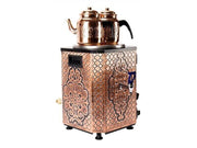 Samovar professionnel en cuivre SGS Gastro avec 10L et deux théières, système automatique de flottement, idéal pour le service du thé