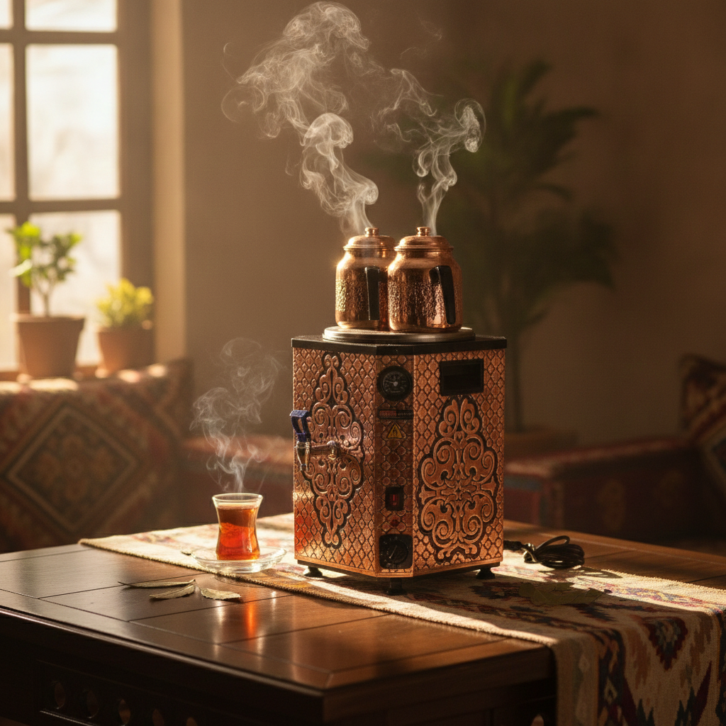 Samovar professionnel cuivre – 10 L – 2 théières