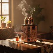 Samovar professionnel en cuivre SGS Gastro avec 10 L et deux théières pour infusion chaude, système automatique intégré.