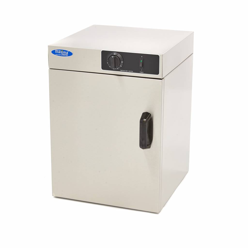 Armoire chauffante Maxima pour réchauffeur de plaques, 30 plaques jusqu’à Ø32 cm, en acier avec compartiments de stockage.