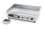 Plaque de gril en chrome lisse Maxima, 73 cm, avec plateau d'égouttement, pour plancha professionnelle 400V, image de la plaque.