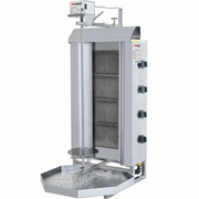 Machine à kebab professionnelle AKSORA avec 4 feux et moteur haut, conçue pour une cuisson efficace et rapide.