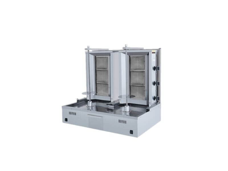 Gril à kebab double gaz professionnel – 3+3 brûleurs – 40+40 kg – moteur bas