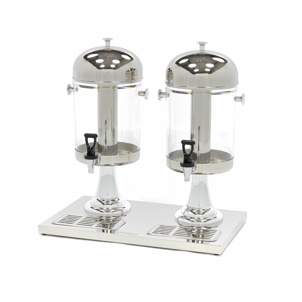 Distributeur de boissons MAXIMA, 2 x 8 L, avec tube de refroidissement central, fonctionne sans électricité, idéal pour événements.