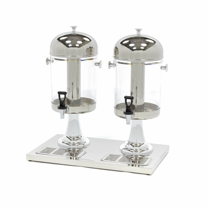 Distributeur de boissons Maxima, 2 x 8L, avec tube de refroidissement central, fonctionne sans électricité, en verre transparent
