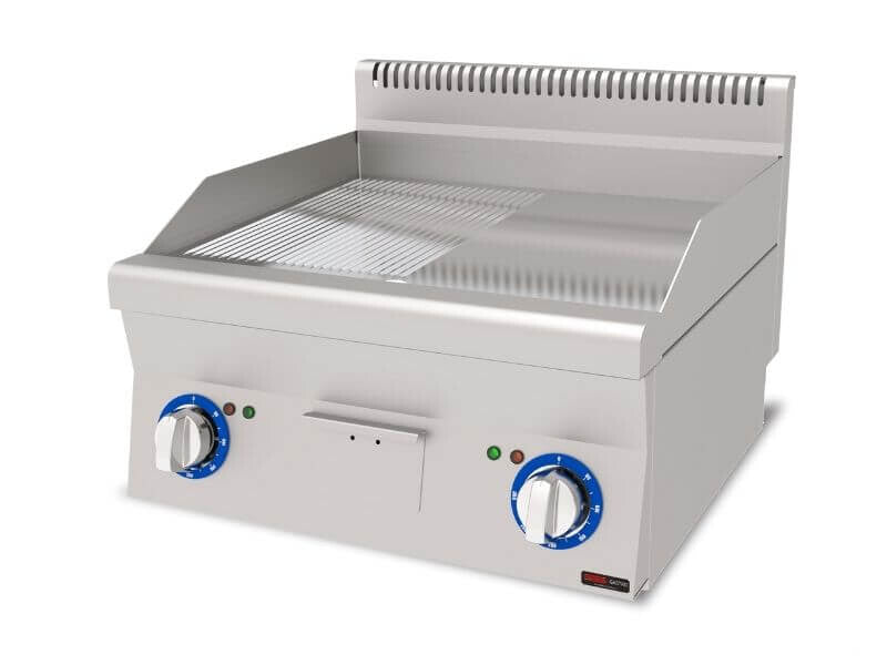 Plaque de cuisson électrique chrome dur – lisse et rainurée – 6 kW – Série 600 - SGS-AEI-660/ND-CR