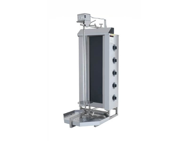 Gril à kebab électrique professionnel – 5 brûleurs – 80 kg – moteur haut
