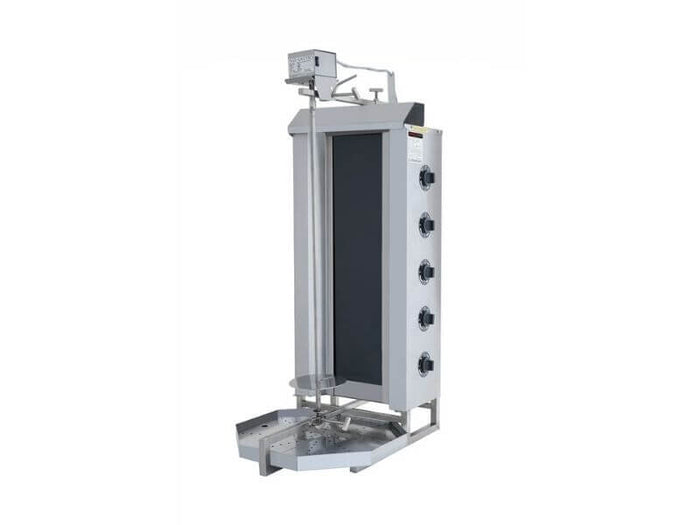 Gril à kebab électrique SGS Gastro avec 5 brûleurs, moteur supérieur, capacité jusqu'à 80 kg, portes à volets, professionnel.