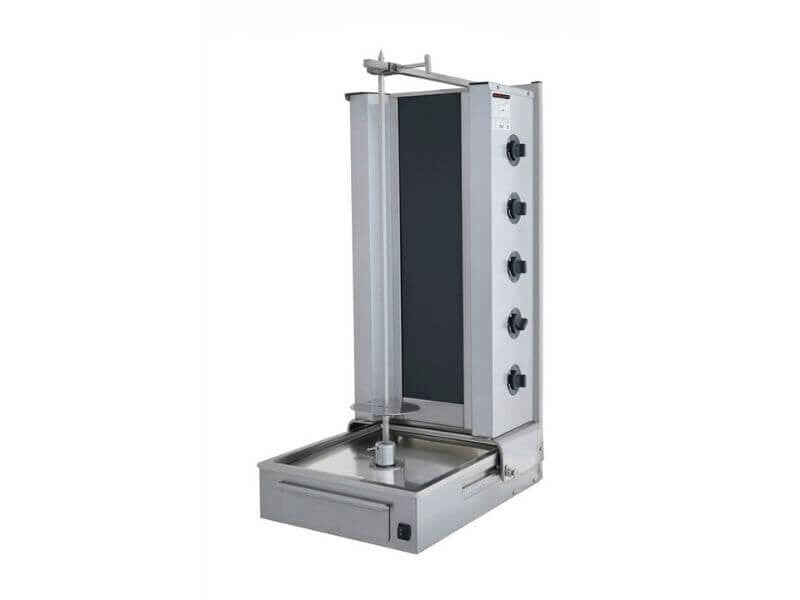 Gril à kebab électrique professionnel – 5 brûleurs – 80 kg – moteur bas