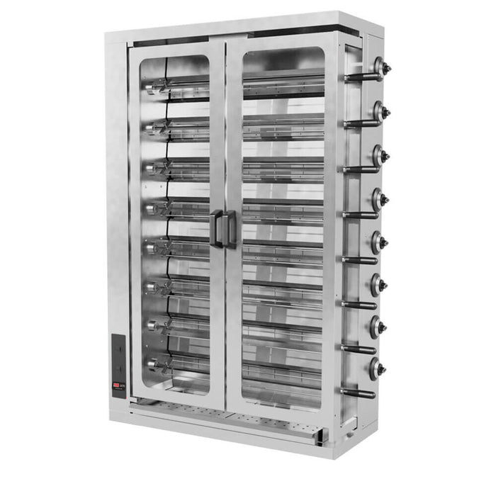 Rôtissoire électrique professionnelle SGS Gastro avec 8 broches, capacité de 48 poulets, dimensions 1098x480x2020 mm, pour cuisson efficace.