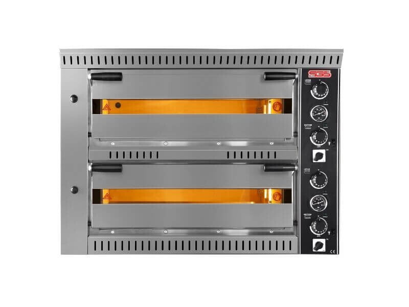 Four à pizza électrique professionnel avec hotte – 6+6 pizzas Ø 34 cm – 20 kW