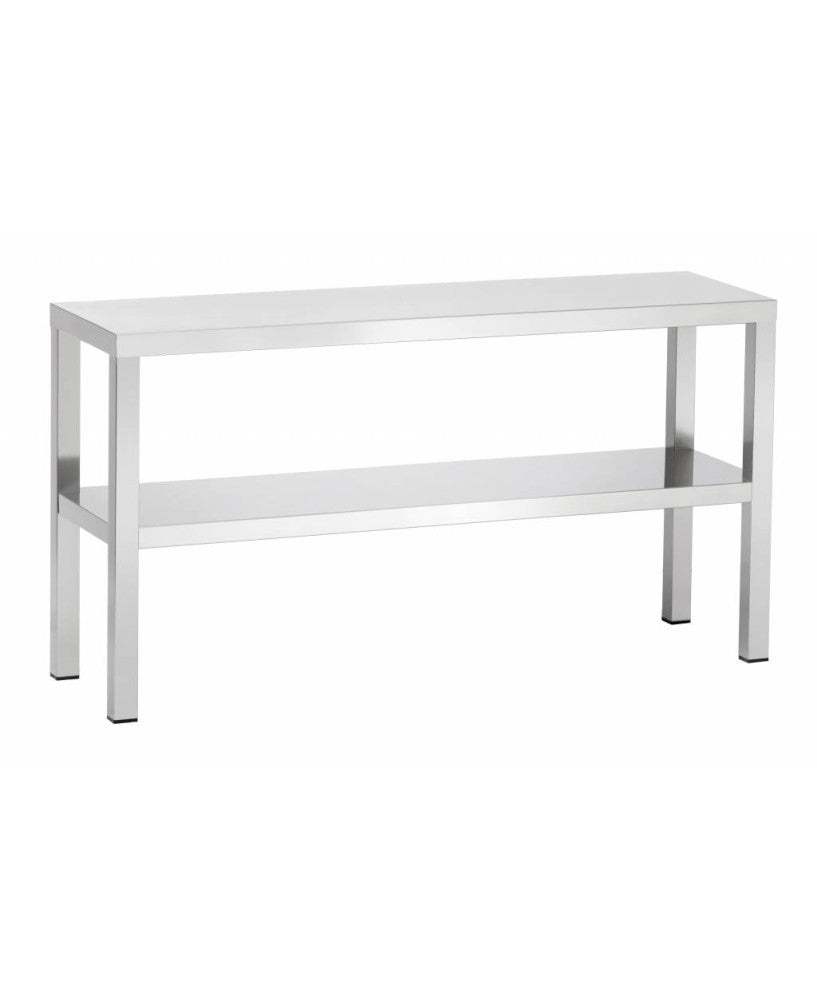 Étagère du chef en inox neutre de 1365 mm de longueur, 280 mm de profondeur et 600 mm de hauteur, pour cuisine professionnelle.