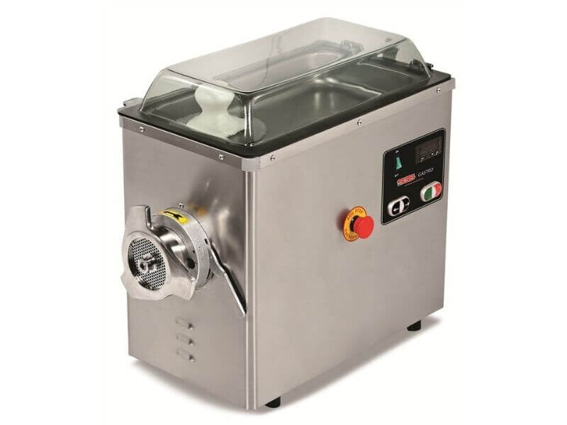 Hachoir à viande professionnel SGS Gastro réfrigéré, capacité 400 kg/h, électrique 380 V, utilisé pour la préparation de viande.