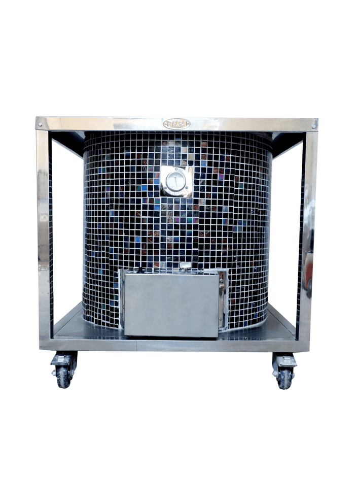 Four tandoori mosaïque professionnel PURI, four en acier inoxydable avec porte vitrée, idéal pour cuisson artisanale.