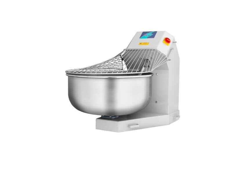 Pétrin à fourche professionnel SGS Gastro, capacité 80 L, 35 kg, avec bol fixe et 2 vitesses, utilisé en cuisine industrielle.