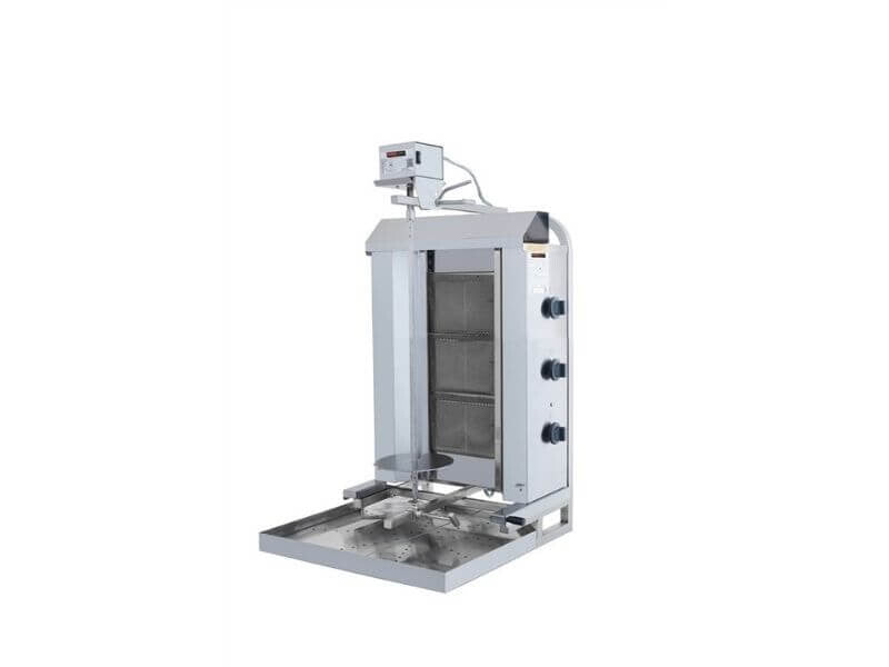 Gril à kebab gaz professionnel – 3 brûleurs – 30 kg – moteur haut