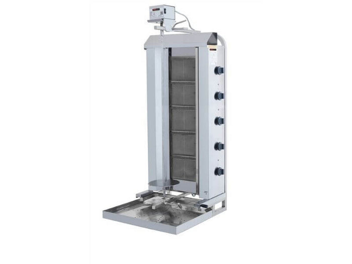 Gril à kebab gaz professionnel – 5 brûleurs – 80 kg – moteur haut