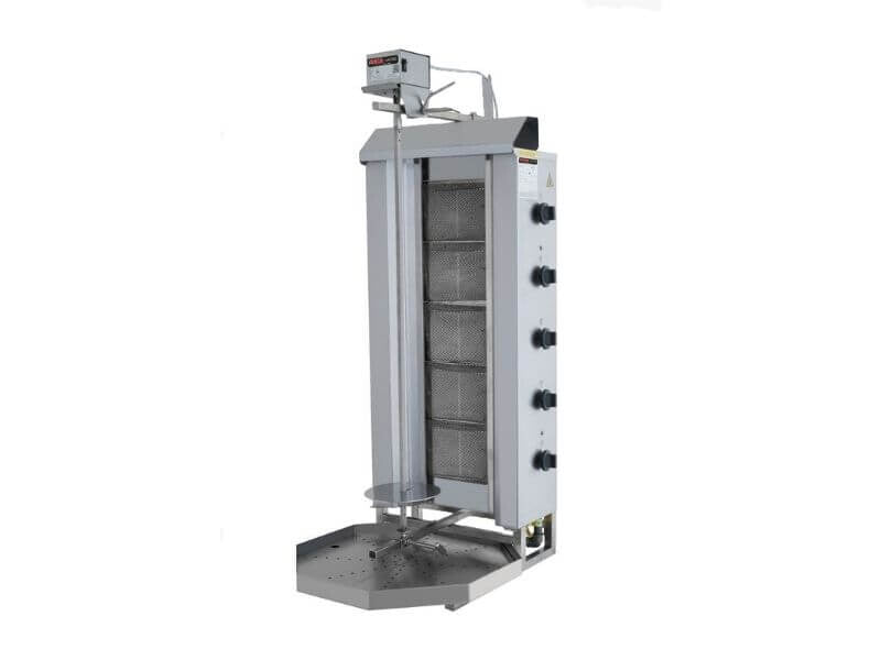 Gril à kebab gaz professionnel – 5 brûleurs – 80 kg – moteur haut