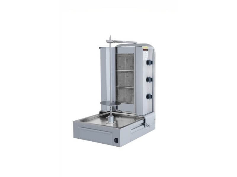 Gril à kebab gaz professionnel – 3 brûleurs – 40 kg – moteur bas