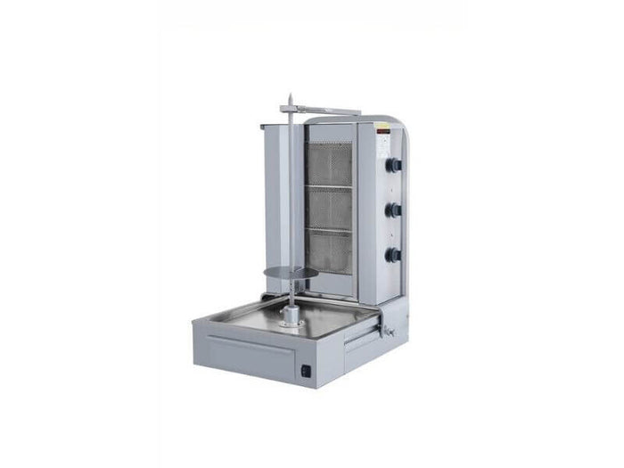 Gril à kebab professionnel SGS Gastro avec 3 brûleurs, moteur en bas, capacité de 40 kg, portes à soufflet, pour cuisson à la gaz