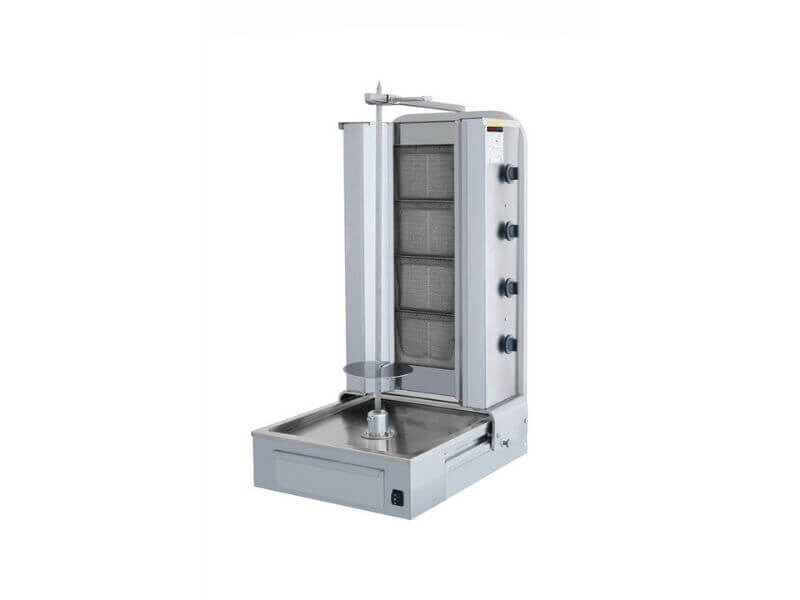 Gril à kebab gaz professionnel – 4 brûleurs – 70 kg – moteur bas