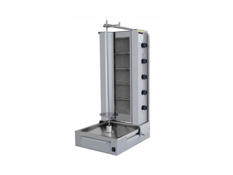 Gril à kebab gaz professionnel – 5 brûleurs – 100 kg – moteur bas