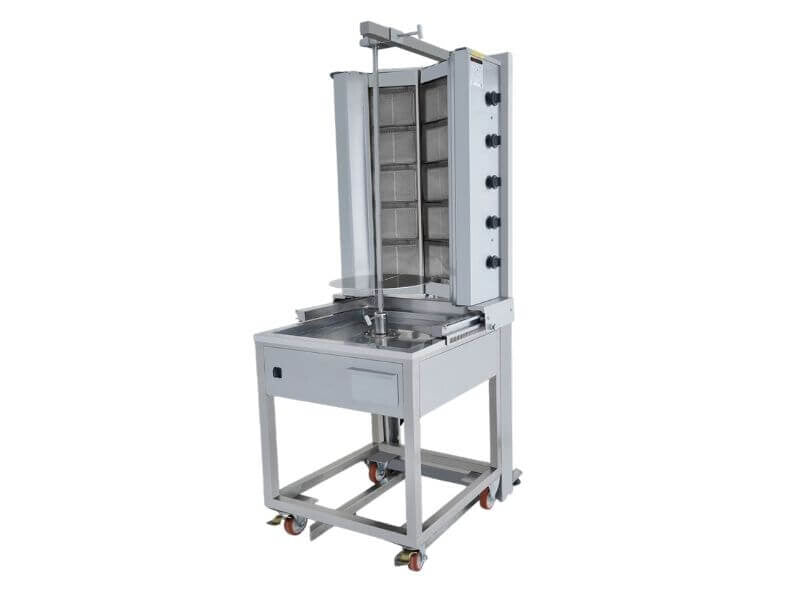Gaz gril à kebab – V Form avec moteur en bas – 5+5 brûleur – max. 170 kg – avec portes battantes