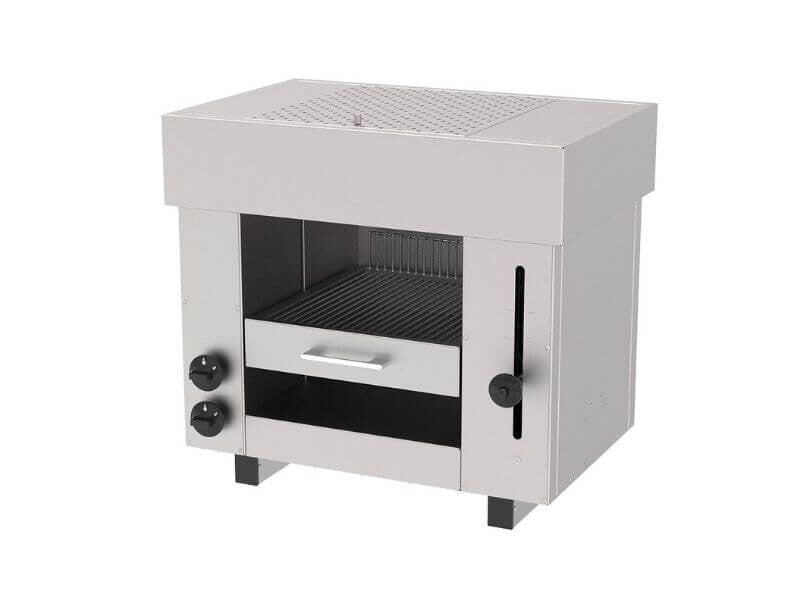 Salamandre gaz professionnelle SGS Gastro à 2 zones, 6,2 kW, avec grille réglable pour cuisson uniforme.