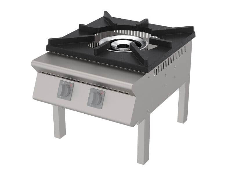 Réchaud à gaz professionnel SGS Gastro avec 2 brûleurs, cuisson au gaz, puissance de 19,5 kW, surface robuste pour cuisine.