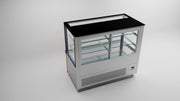 Vitrine réfrigérée SGS Gastro 120 cm avec panneau acoustique en bois, façade noire granit et deux étagères pour équipement CHR.