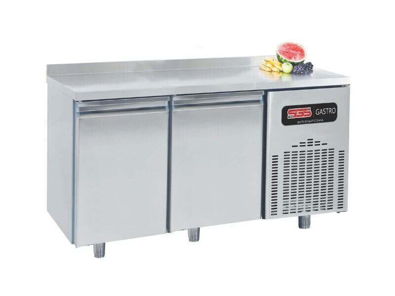 Table réfrigérée SGS Gastro de 140 cm, 2 portes, capacité 281 L, température de -2°C à +8°C, pour la conservation froide.