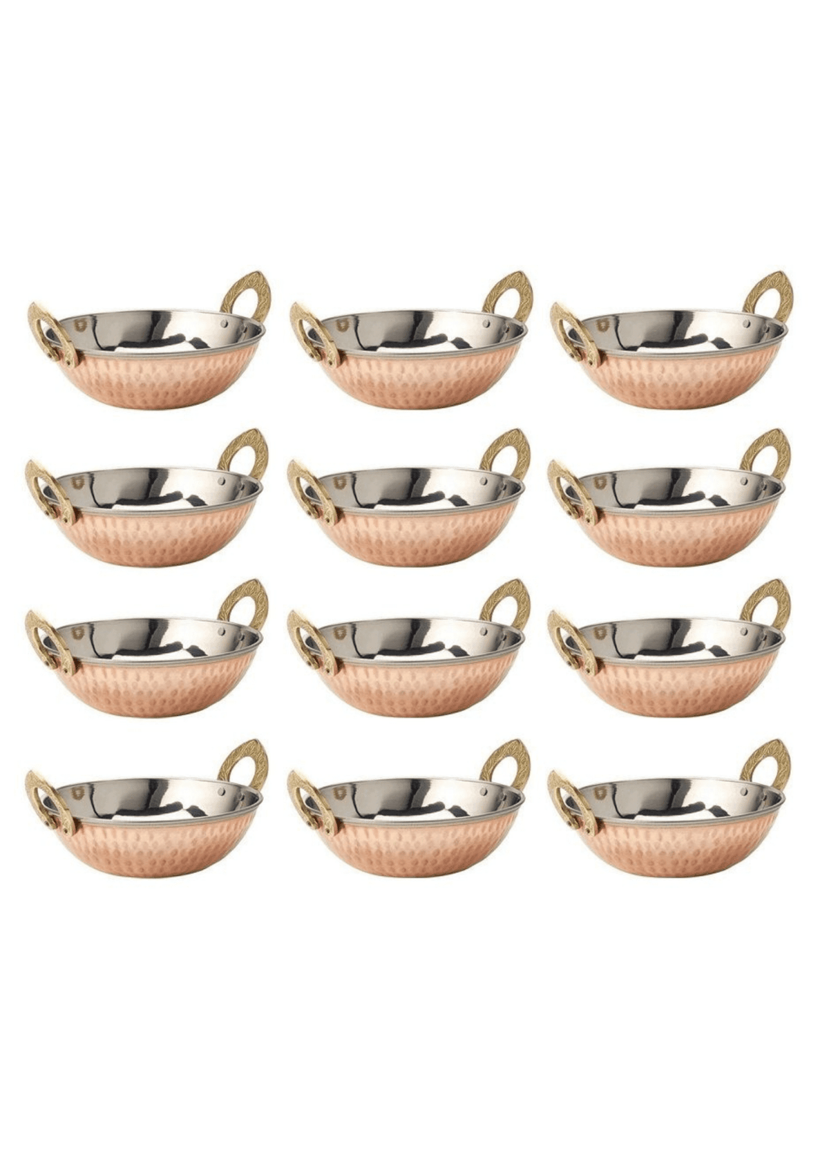 Lot de 12 karahis en vaisselle indienne PURI, bols en acier inoxydable pour cuisine et service authentique.
