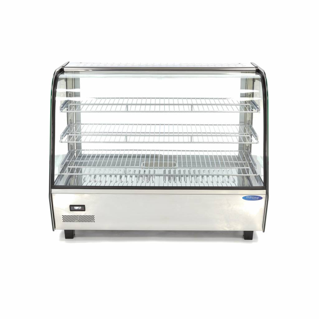 Vitrine chauffante Maxima de 160L avec 3 étagères en verre, longueur 85,6 cm, idéale pour présentation de produits chauds.