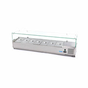 Réfrigérateur de préparation de comptoir MAXIMA, 160 cm, adapté à 7 bacs GN 1/3, avec porte en verre et intérieur éclairé.