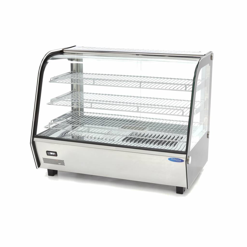Vitrine chaude MAXIMA de 160 L avec 3 étagères, 85,6 cm de hauteur, en verre pour présentation de produits alimentaires.
