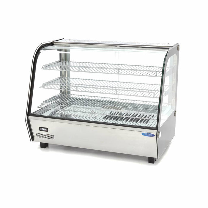 Vitrine chauffante Maxima de 160L avec 3 étagères en verre, dimensions 85,6 cm, pour présentation de produits chauds.