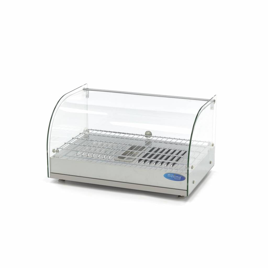 Vitrine chaude MAXIMA de 25 L avec une étagère, dimensions 55 cm, en verre ou acier, pour maintien de températures.