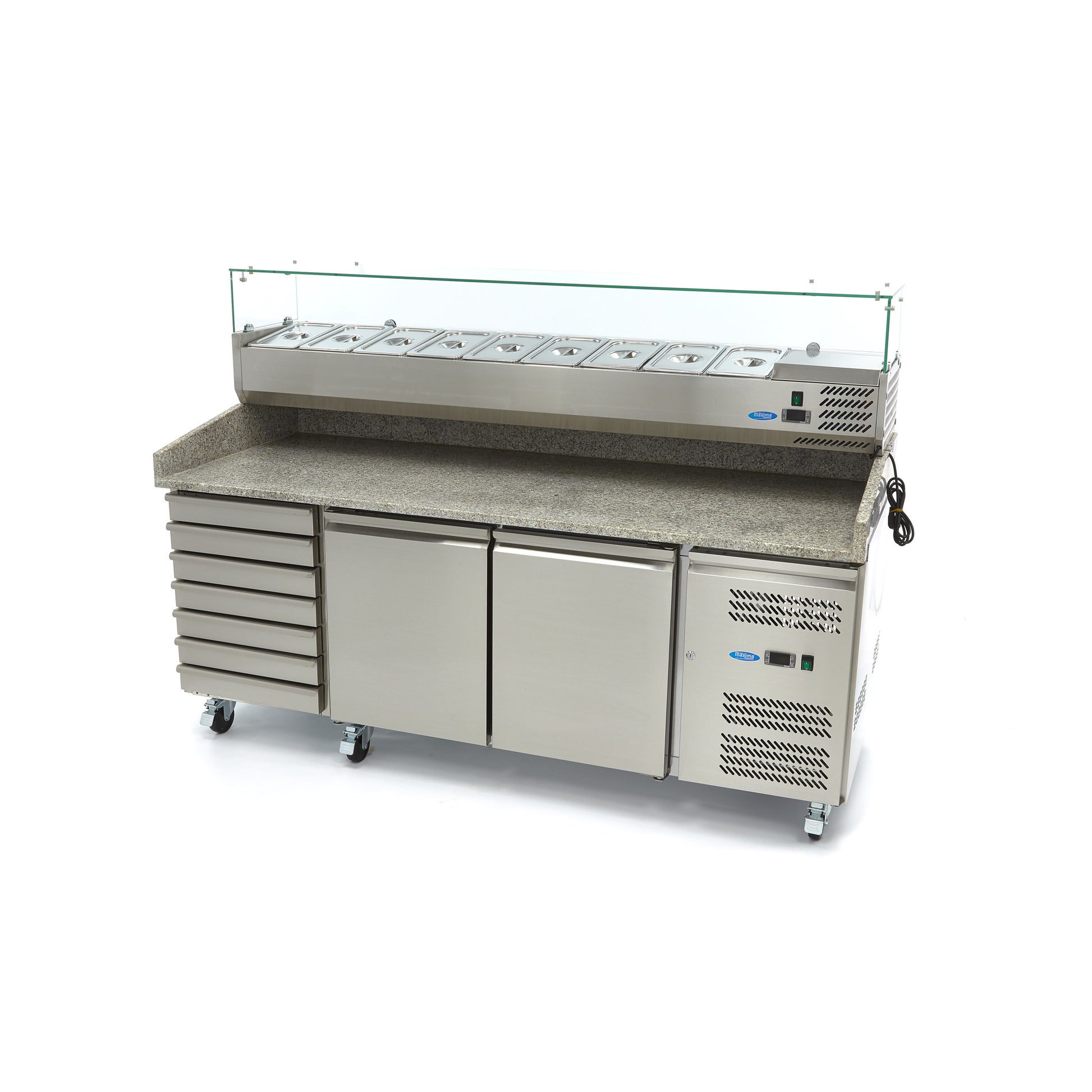 Réfrigérateur pour la préparation des pizzas - 202 cm - 2 portes - 7 tiroirs