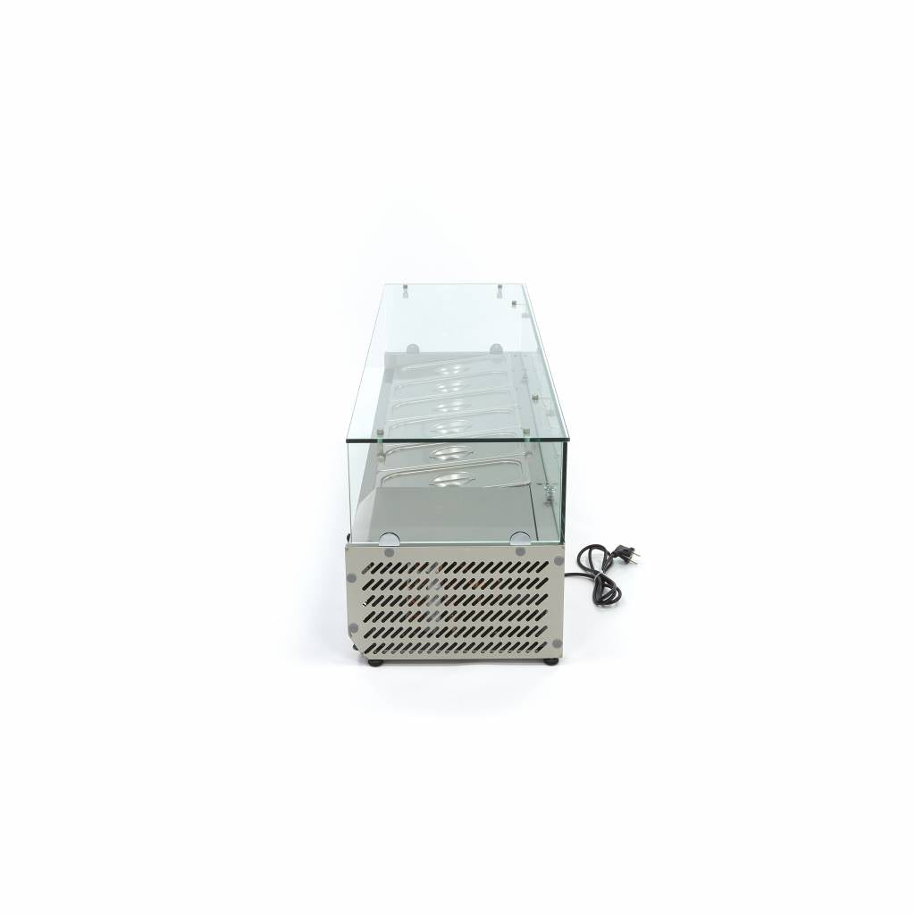 Vitrine froide Maxima de 140 cm pour comptoir, équipée de 6 conteneurs GN 1/3, en acier inoxydable, pour préparation alimentaire