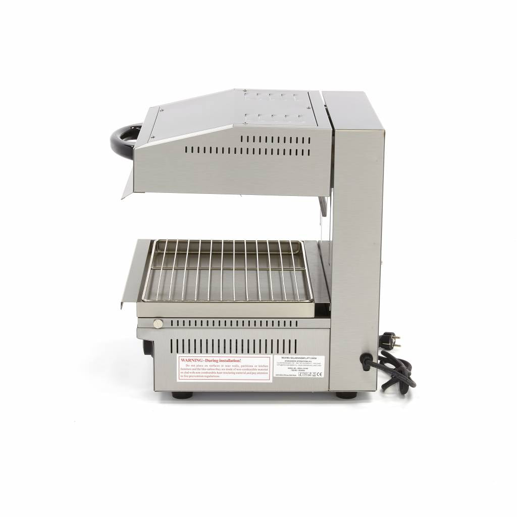 Grill salamandre Maxima de 44x32 cm, 2800W avec élévateur, plaque de cuisson en acier inoxydable, appareil de cuisson professionnel