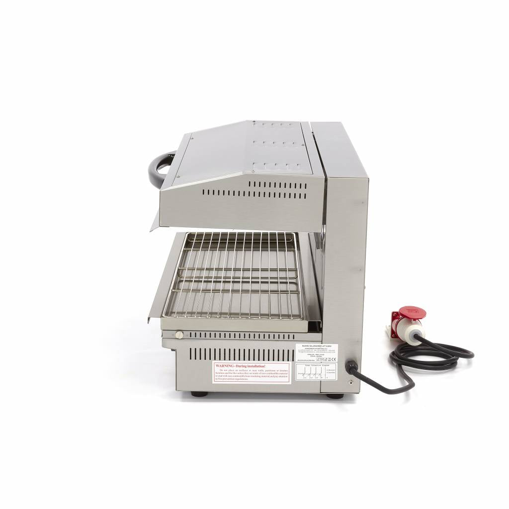 Grill salamandre Maxima de 79x32 cm, 5600W avec élévateur, en acier inoxydable, panneau de contrôle et grille de cuisson.