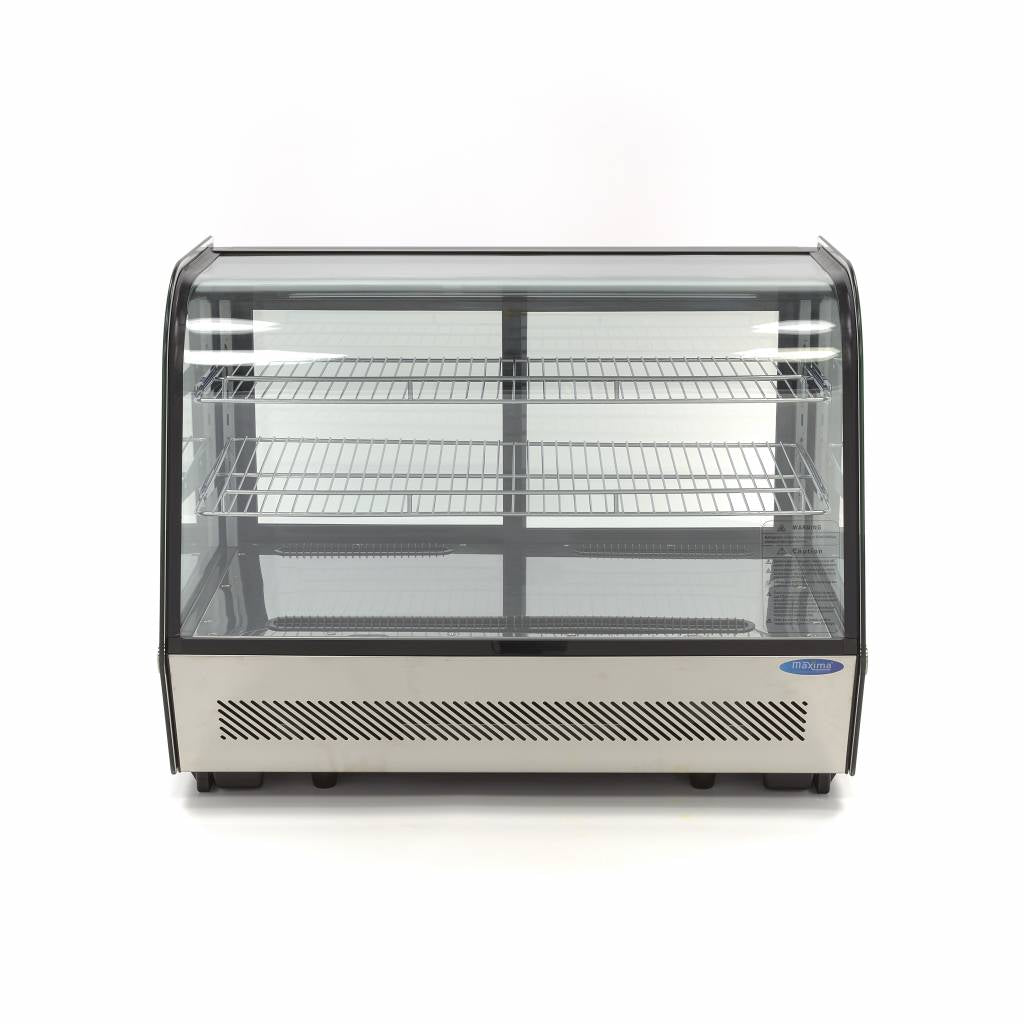 Vitrine à gâteaux réfrigérée Maxima de 160 L avec portes coulissantes arrière, hauteur 88 cm, idéale pour pâtisseries.