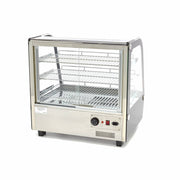 Vitrine chauffante Maxima de 120 L avec 3 étagères, longueur 67,8 cm, en verre pour présentation de produits chauds.